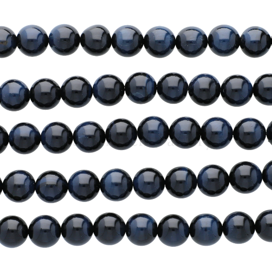 Blue Tiger Eye Smooth Round Beads 10mm 15 Inch Strand