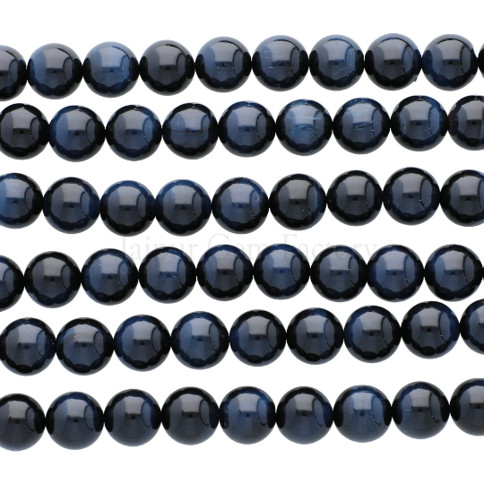 Blue Tiger Eye Smooth Round Beads 10mm 15 Inch Strand