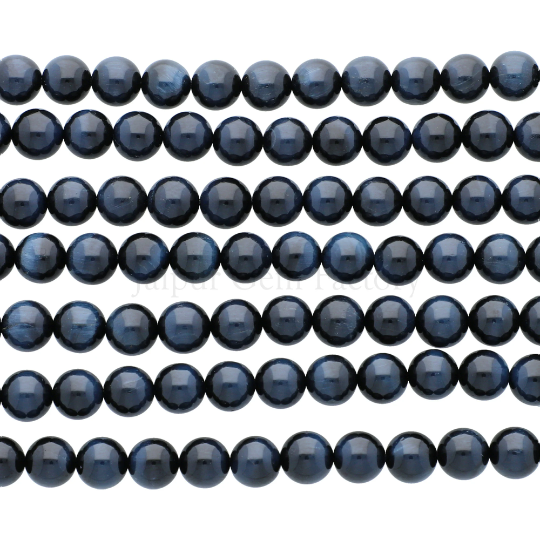 Blue Tiger Eye Smooth Round Beads 8mm 15 Inch Strand