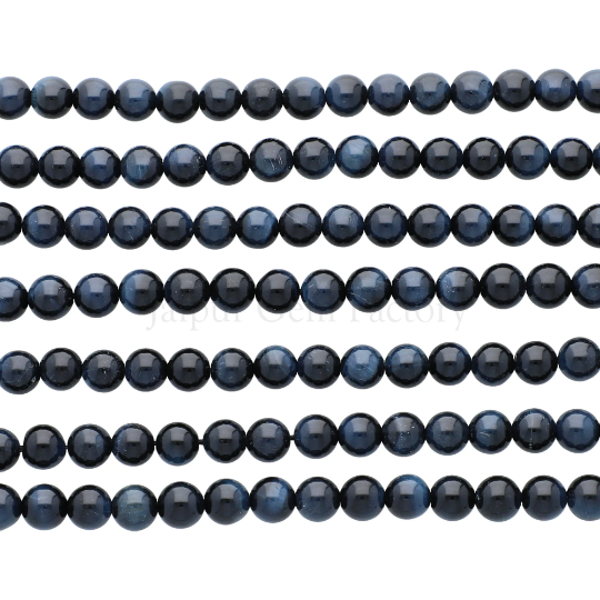 Blue Tiger Eye Smooth Round Beads 6mm 15 Inch Strand