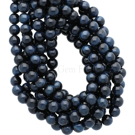 Natural Blue Tiger Eye Smooth Round Beads 15 Inches Strand