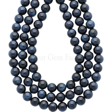 Natural Blue Tiger Eye Smooth Round Beads 15 Inches Strand