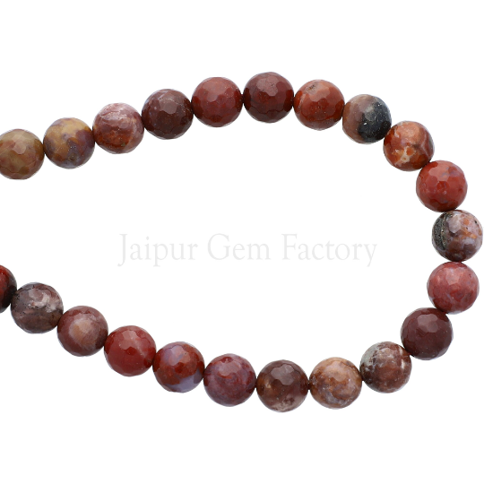 Red Multi Color Brecciated River Jasper Smooth Round Beads 15 Inches Strand