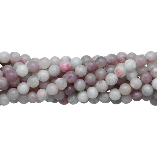 Pink Gray Lepidolite Smooth Round Beads 6mm 15 Inch Strand