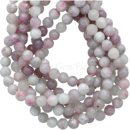 Pink Gray Lepidolite Smooth Round Beads 6mm 15 Inch Strand