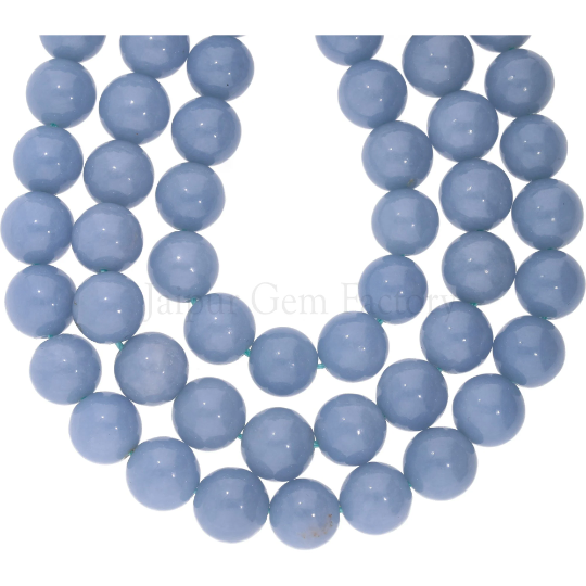 Angelite Smooth Round Beads 10mm 15 Inch Strand