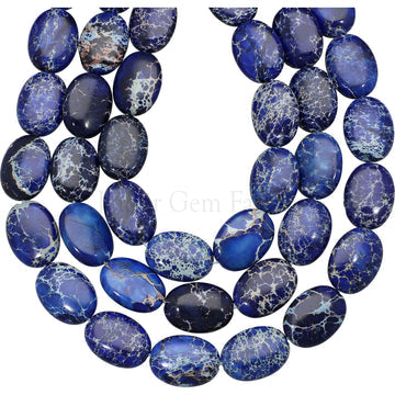 18X13 MM Denim Blue Impression Jasper Smooth Oval Gemstone Beads 15 Inches Strand