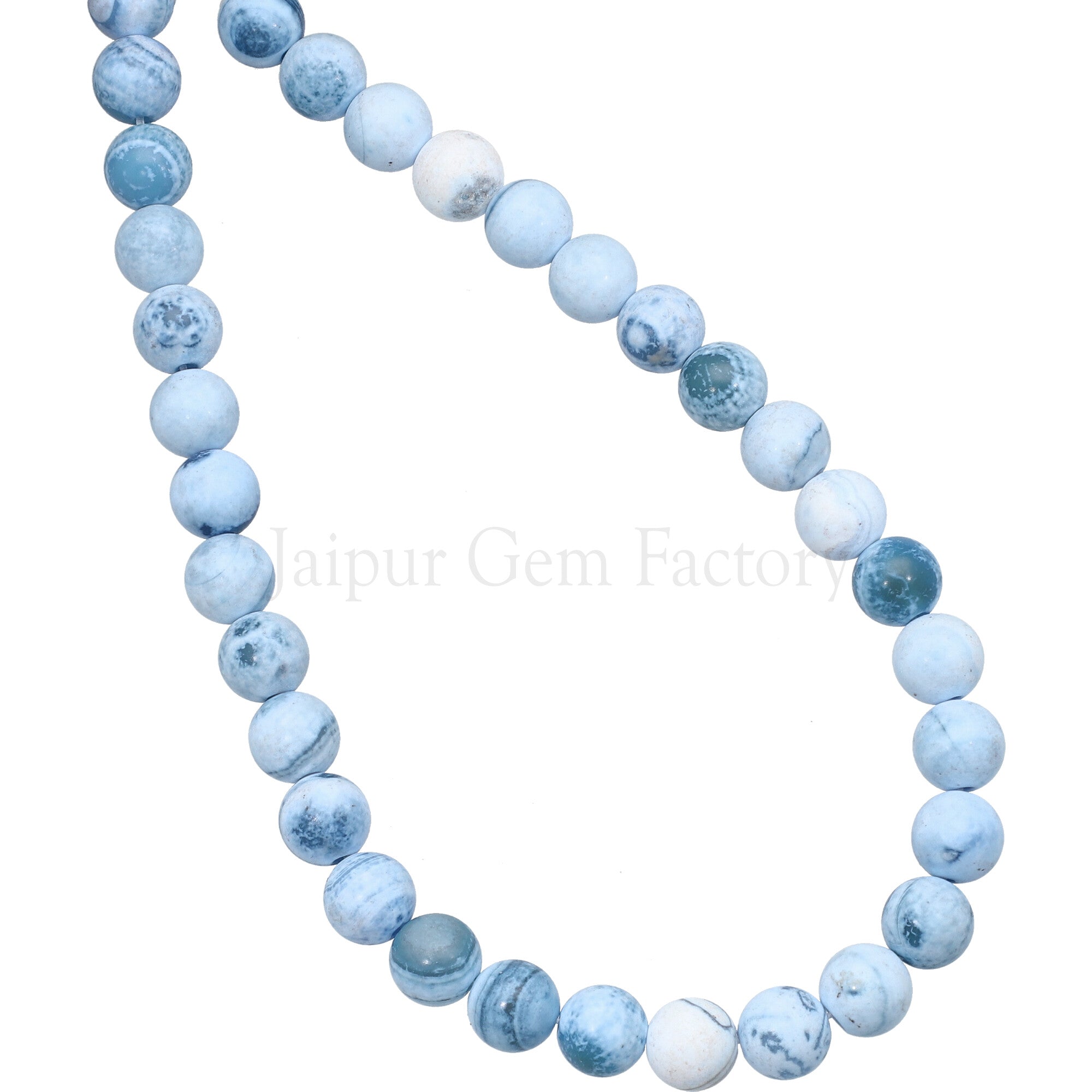 8 MM Blue White Lace Agate Smooth Round Beads 15 Inches Strand