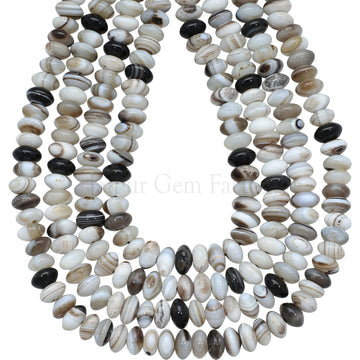 8 MM Banded Gray Agate Smooth Rondelle Beads 15 Inches Strand