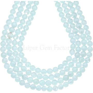 6 MM Aquamarine Faceted Coin Beads 15 Inches Strand