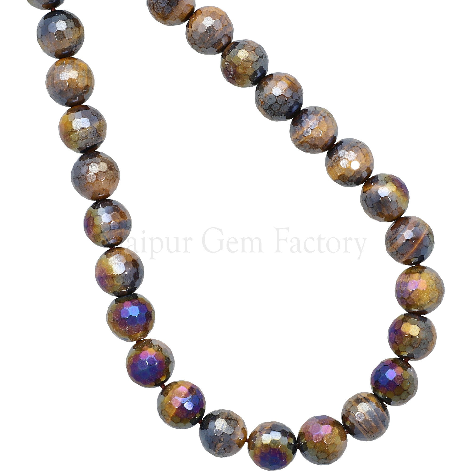 10 MM Mystic Coated Tiger Eye Faceted Round Beads 15 Inches Strand