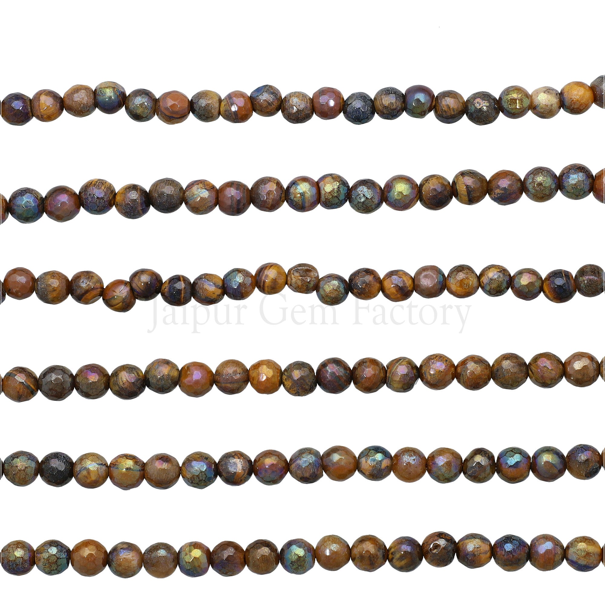 6 MM Mystic Coated Tiger Eye Faceted Round Beads 15 Inches Strand