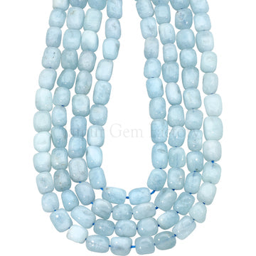 6X8 - 7X9 MM Milky Blue Aquamarine Smooth Nuggets Beads 15 Inches Strand