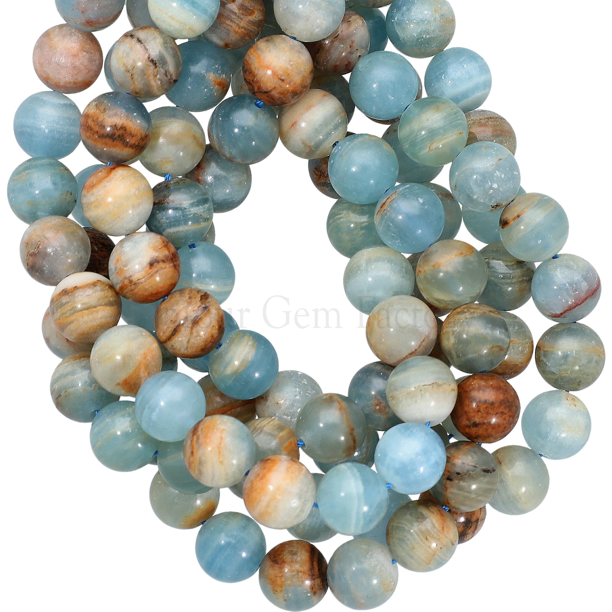 10 MM Blue Calcite Smooth Round Beads 14 Inches Strand