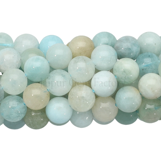 Aquamarine Smooth Round Beads 14 Inches Strand