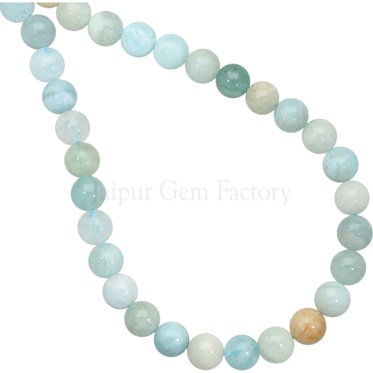 Aquamarine Smooth Round Beads 14 Inches Strand