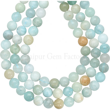 Aquamarine Smooth Round Beads 14 Inches Strand