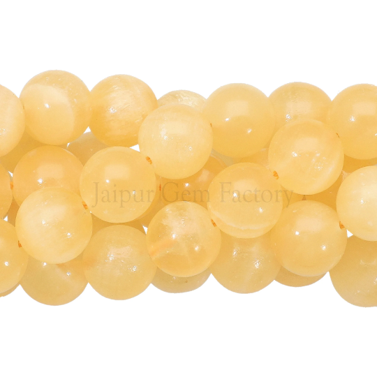 Calcite Yellow Jasper Smooth Round Beads 14 Inches Strand
