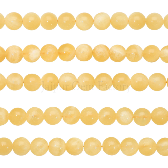 Calcite Yellow Jasper Smooth Round Beads 14 Inches Strand