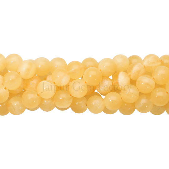 Calcite Yellow Jasper Smooth Round Beads 14 Inches Strand