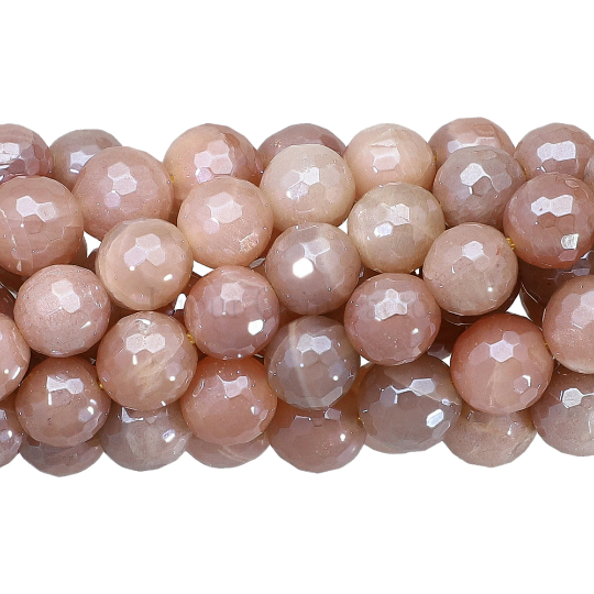 Mystic Coated Peach Moonstone Faceted Round Beads 8mm 14 Inch Strand