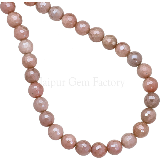 Mystic Coated Peach Moonstone Faceted Round Beads 8mm 14 Inch Strand