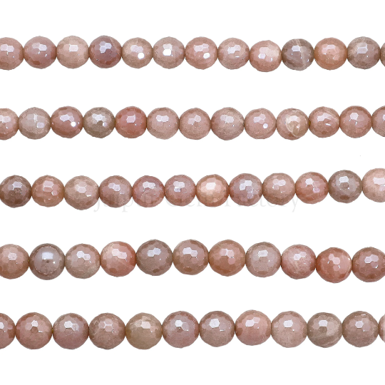 Mystic Coated Peach Moonstone Faceted Round Beads 8mm 14 Inch Strand