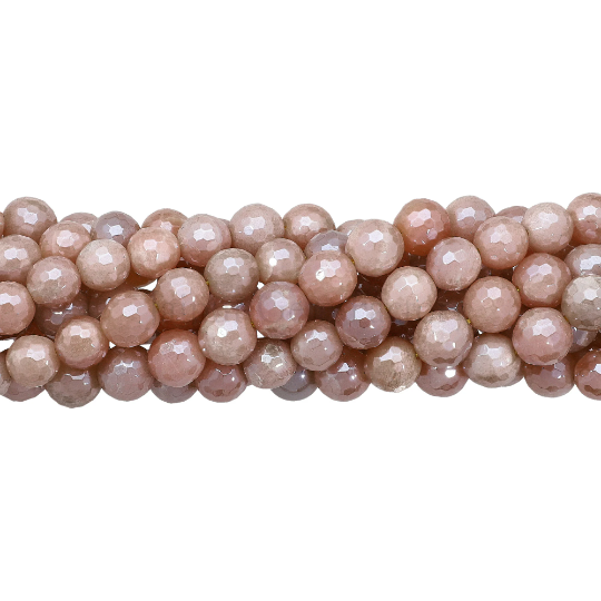 Mystic Coated Peach Moonstone Faceted Round Beads 8mm 14 Inch Strand