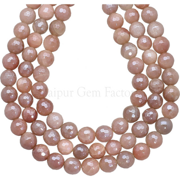 Mystic Coated Peach Moonstone Faceted Round Beads 8mm 14 Inch Strand