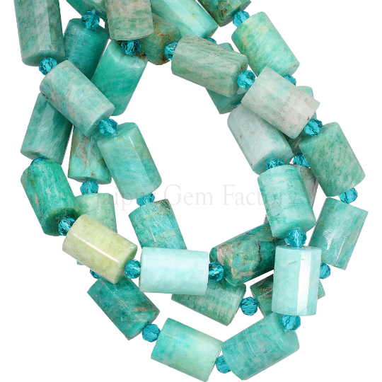 Amazonite Faceted Tube Beads 14 Inches Strand