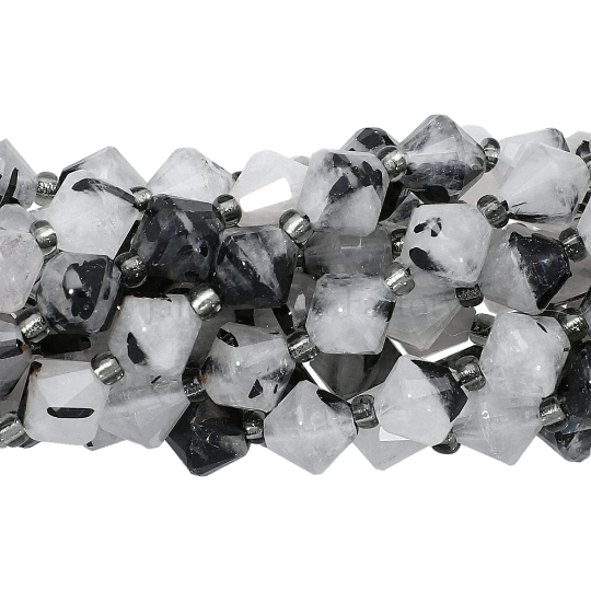 Tourmaline Quartz Faceted Cone Beads 14 Inches Strand