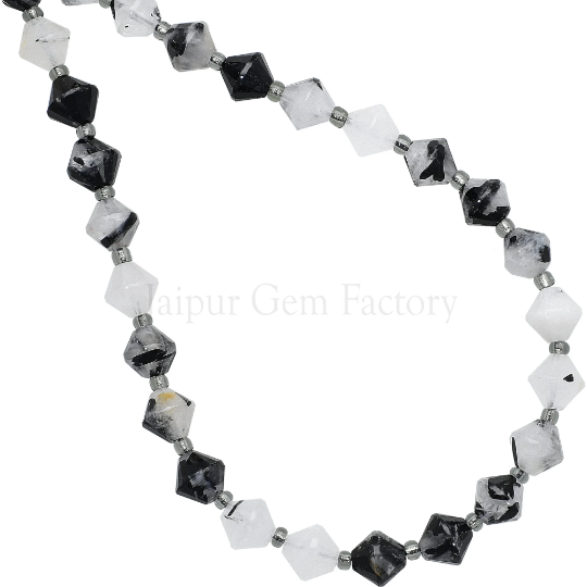 Tourmaline Quartz Faceted Cone Beads 14 Inches Strand