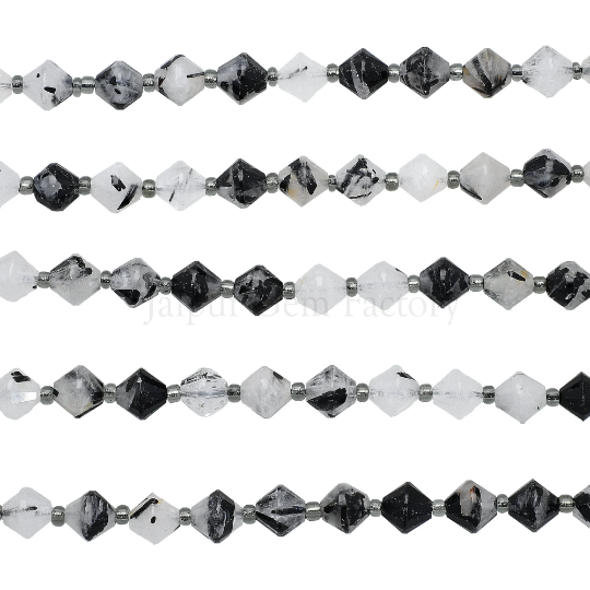 Tourmaline Quartz Faceted Cone Beads 14 Inches Strand