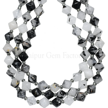 Tourmaline Quartz Faceted Cone Beads 14 Inches Strand