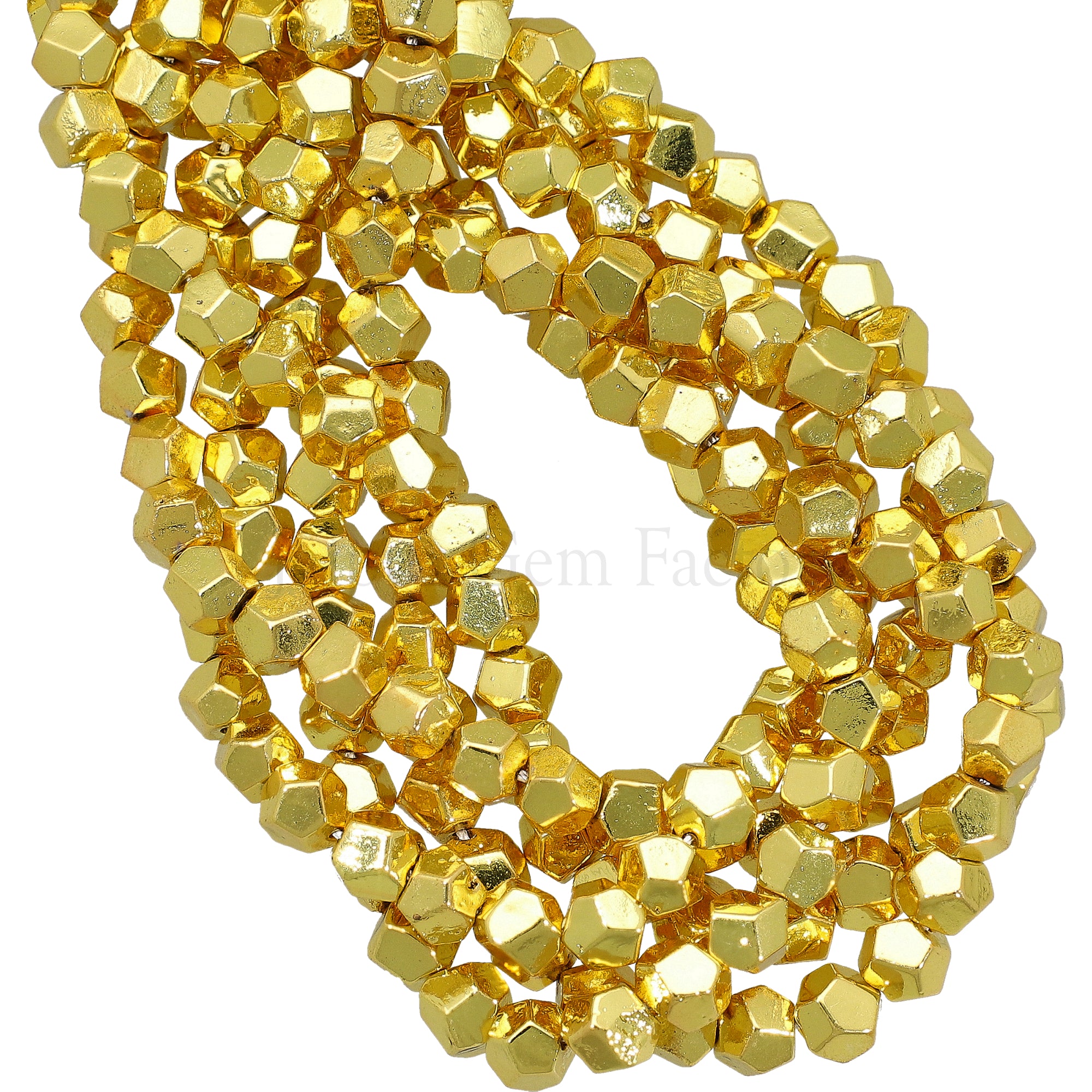 6 To 7 MM Gold Plated Pyrite Faceted Nuggets Beads 16 Inches Strand