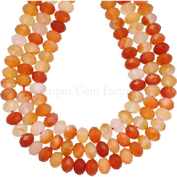 8 MM Carnelian Faceted Rondelle Beads 14 Inches Strand