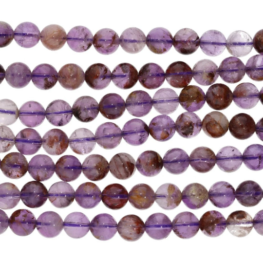 Phantom Amethyst Smooth Round Beads 8mm 15 Inch Strand