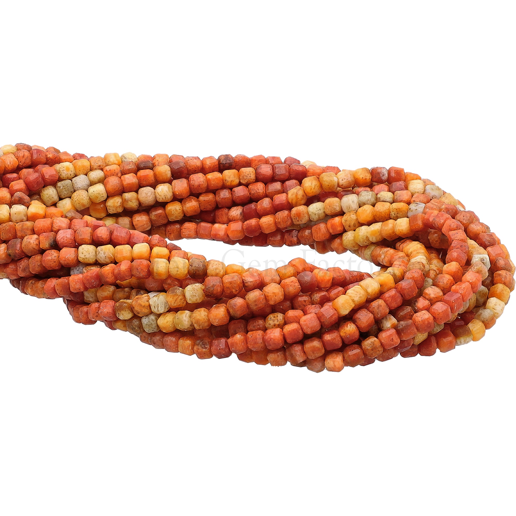 2.5 MM Dyed Coral Faceted Box Beads 15 Inches Strand