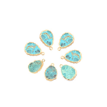 Pear shaped Chrysocolla pendant with gold electroplated finish