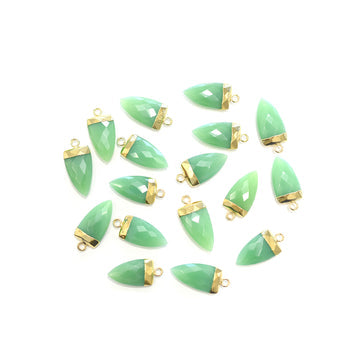 Arrow shaped Chrysoprase Chalcedony pendant with gold electroplated finish