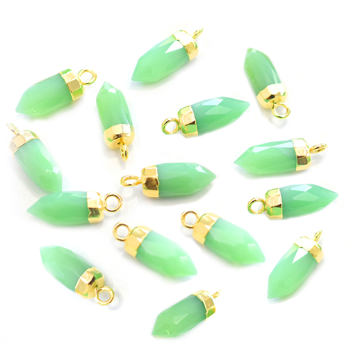 Chrysoprase Chalcedony 13X5 MM Bullet Shape Gold Electroplated Pendant (Set Of 2 Pcs) - Jaipur Gem Factory