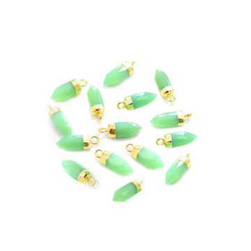 bullet shaped Chrysoprase Chalcedony pendant with gold electroplated finish