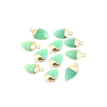 Shield shaped Chrysoprase Chalcedony pendant with gold electroplated finish