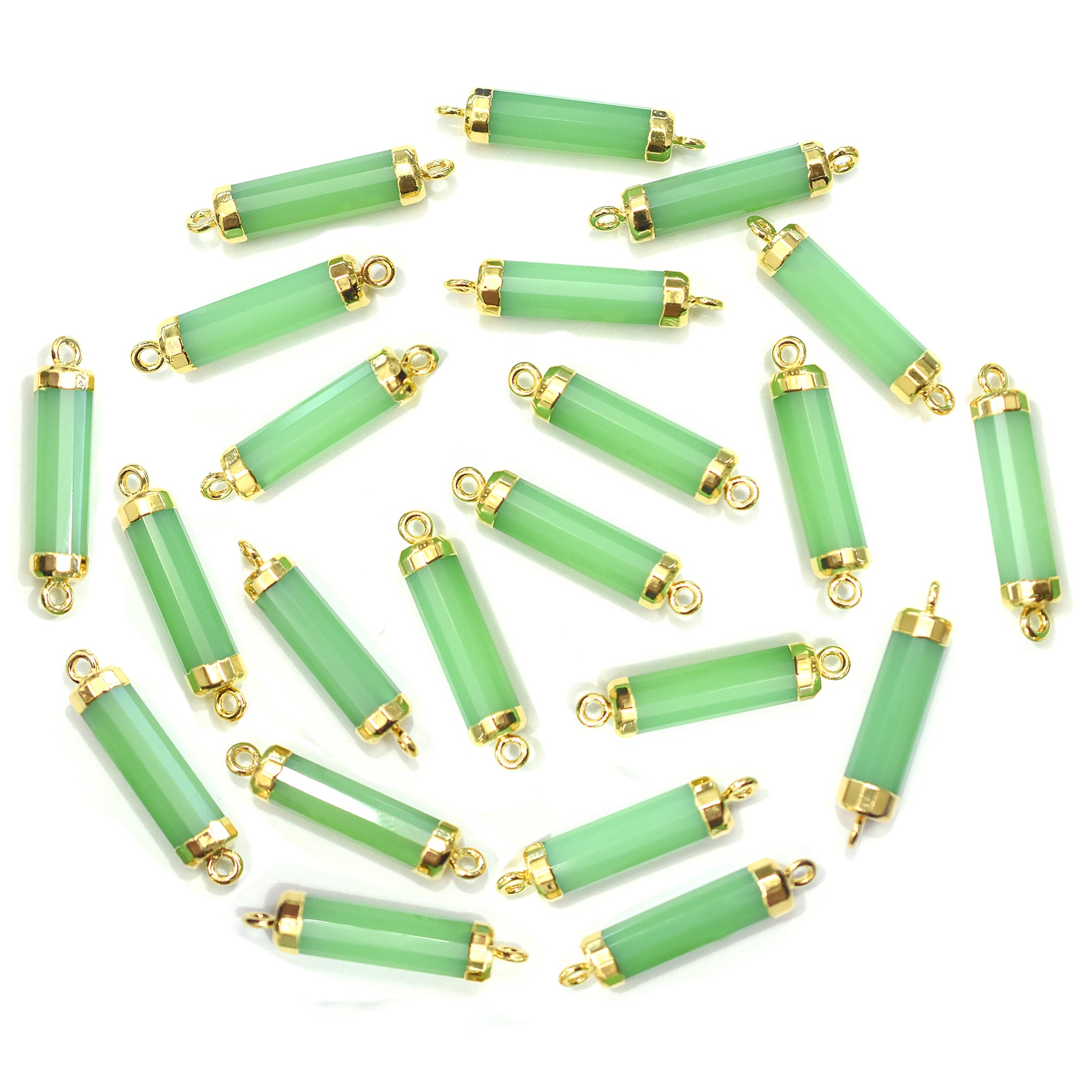 Chrysoprase Chalcedony 20X5 MM Barrel Shape Gold Electroplated Connector - Jaipur Gem Factory