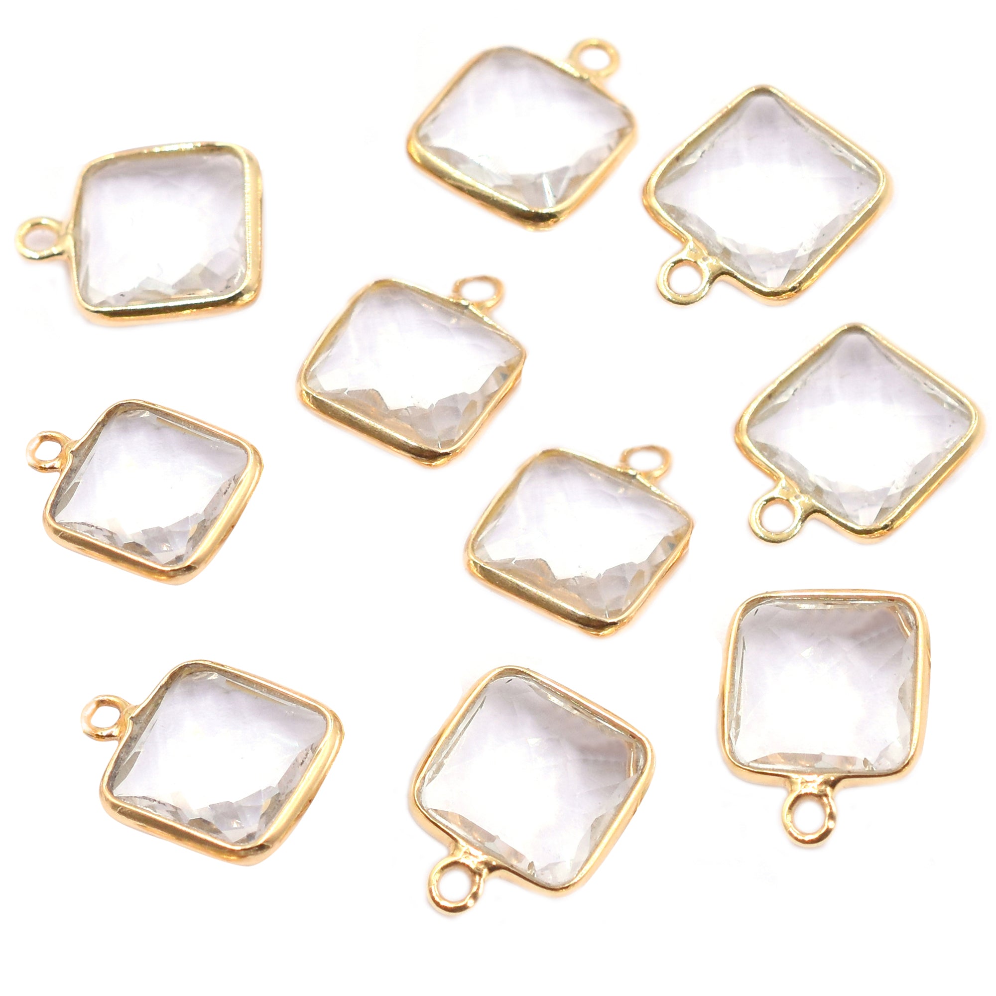 Square shape crystal quartz pendant in gold-plated bezel