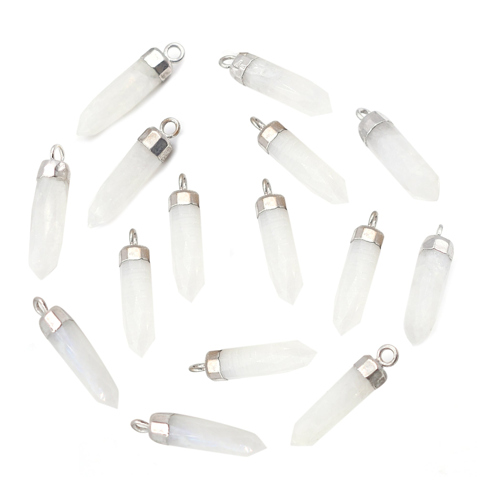 Rainbow Moonstone Bullet Shape 19 x 5 MM Silver Electroplated Pendant