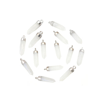 Rainbow Moonstone Bullet Shape 19 x 5 MM Silver Electroplated Pendant