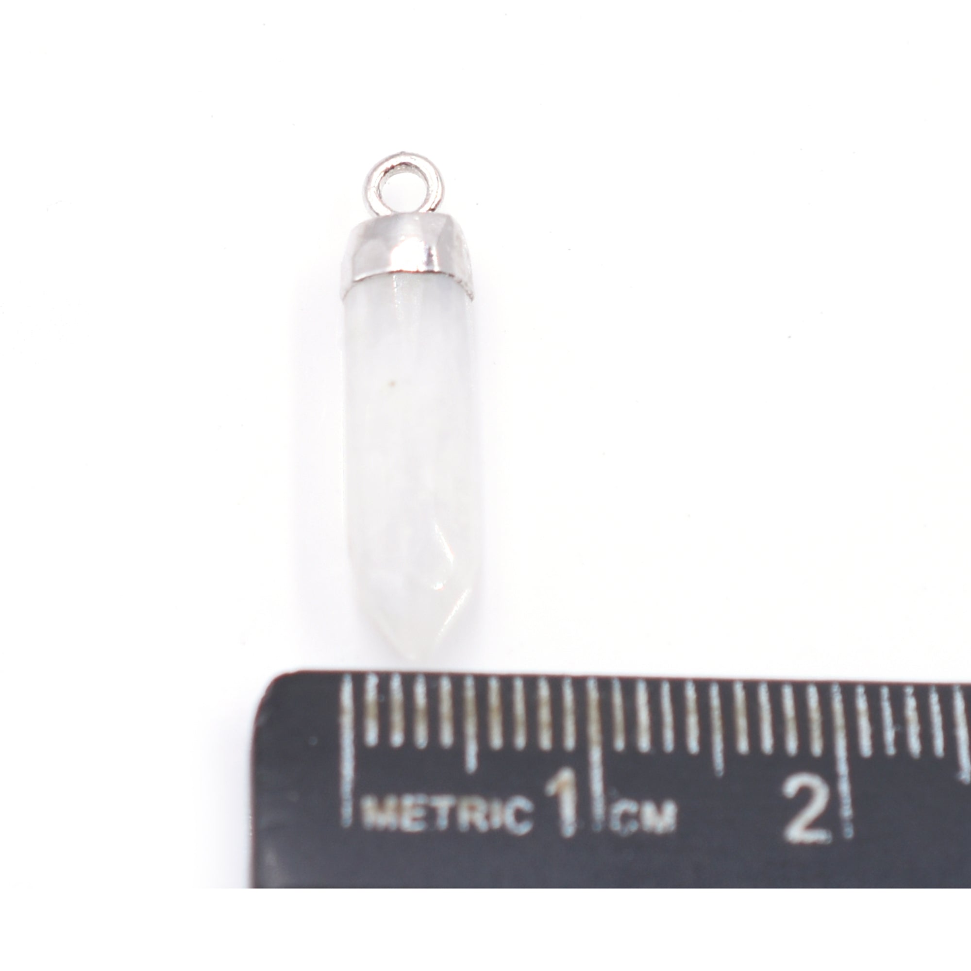 Rainbow Moonstone Bullet Shape 19 x 5 MM Silver Electroplated Pendant