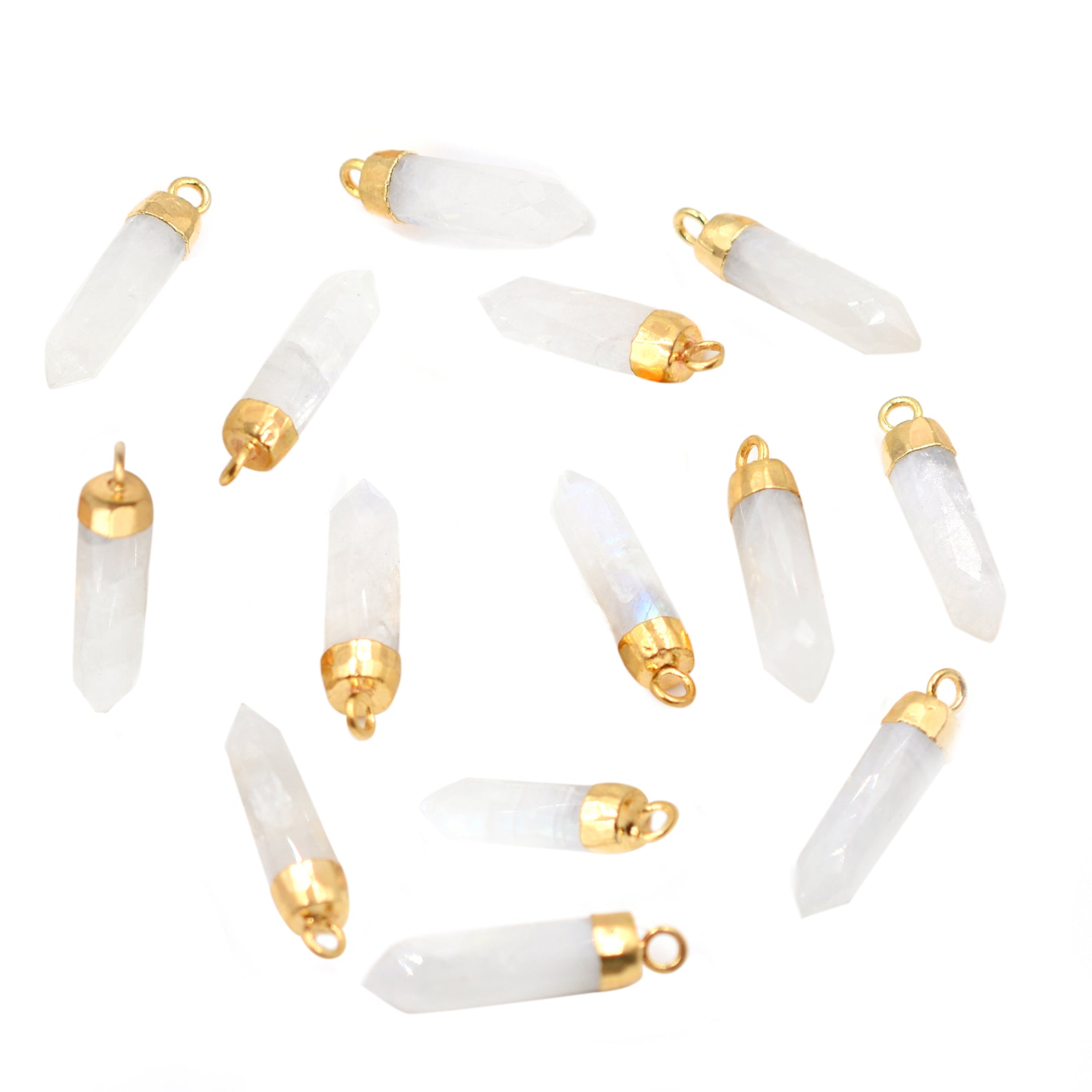 Rainbow Moonstone Bullet Shape 19 x 5 MM Gold Electroplated Pendant