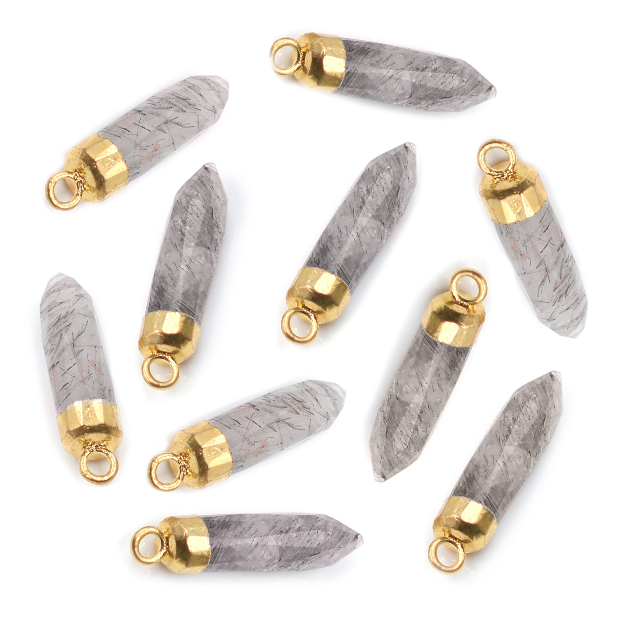 Elegant Black Rutilated Quartz Bullet pendant in gold finish